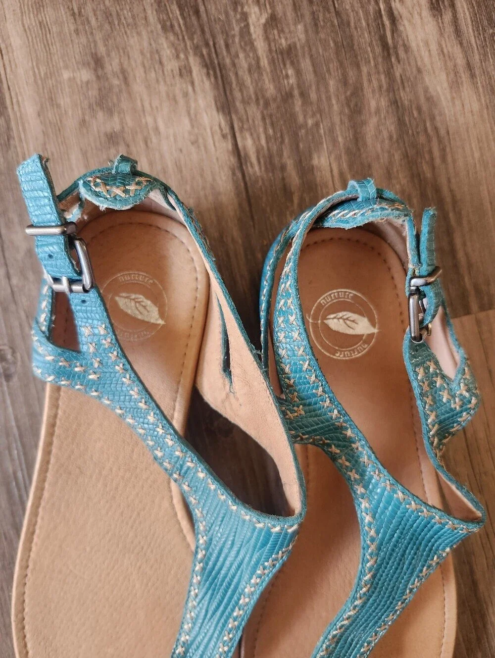 Nurture By Lamaze Teal T Strap Leather Sandals